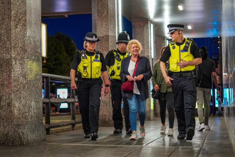 Police & Crime Commissioner Susan Dungworth pictured with Northumbria Police officers in Newcastle City Centre on a night-time economy patrol.