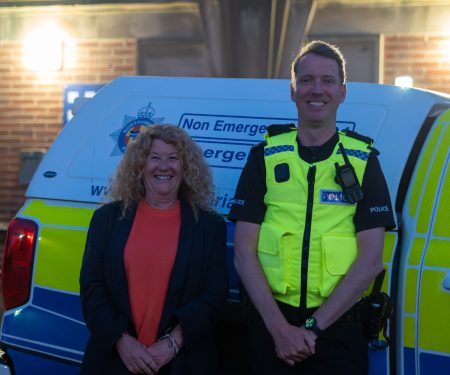 PCC Susan Dungworth and Insp. Garry Neill of Northumbria Police's Rural Crime Team, pictured outside Alnwick Police Station whilst on Operation Checkpoint.