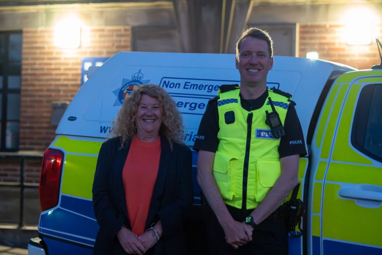 PCC Susan Dungworth and Insp. Garry Neill of Northumbria Police's Rural Crime Team, pictured outside Alnwick Police Station whilst on Operation Checkpoint.