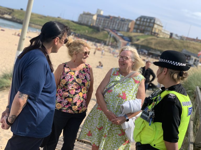 Commissioner, police and councillors at the beach as part of Op Coastwatch