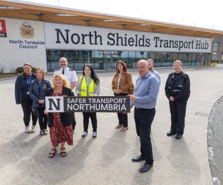 Partners from the Safer Transport Northumbria Strategy at the launch outside North Shields Transport Hub