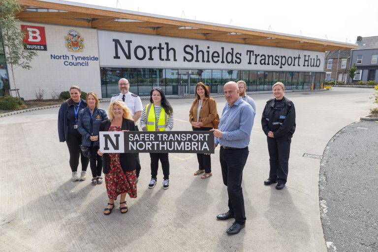 Partners from the Safer Transport Northumbria Strategy at the launch outside North Shields Transport Hub